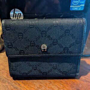 Black Aigner Leather Trim Card Holder Coin Purse
